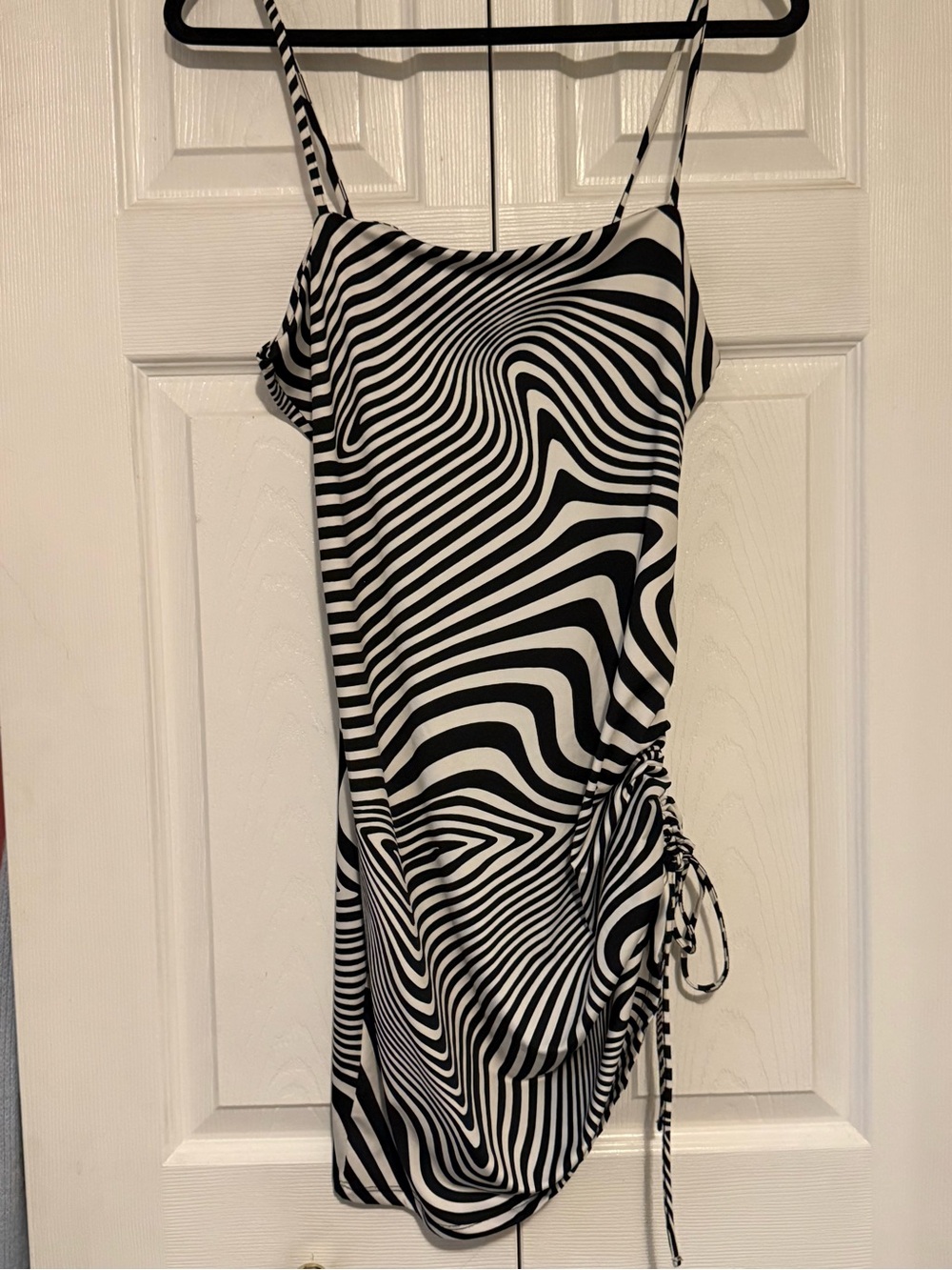 H&M Black & White Ruched Slip Dress
